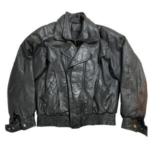 Vintage Wilsons Bomber Jacket Mens Small Black Thick Leather 80s 90s Moto Biker